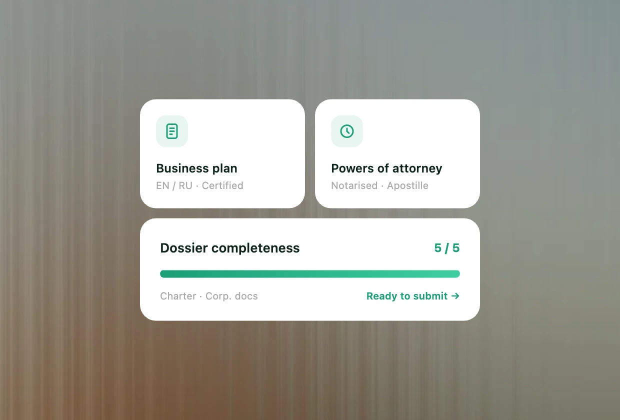 HTP application dossier — business plan, powers of attorney and corporate documents for High Tech Park Belarus